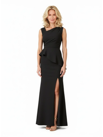 Elegant Asymmetric Neckline Crepe Side Slit Mermaid Long Mother of the Brides Dresses