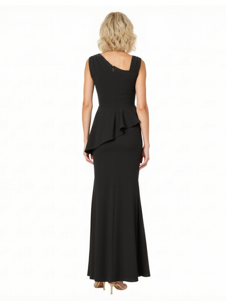 Elegant Asymmetric Neckline Crepe Side Slit Mermaid Long Mother of the Brides Dresses
