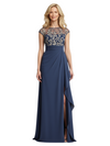 Elegant Cap Sleeves Lace Chiffon Side Slit A-line Mother of The Bride Dresses