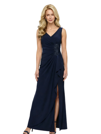 Elegant V-Neck Sleeveless A-Line Chiffon Side Slit Mother of the Brides Dresses