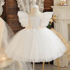 Elegant Bow Tie Tulle Flower Girls Dress for Wedding Kids Tutu Dress