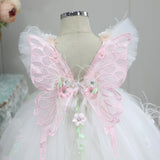 Appliqued Lace Ball Gown Flower Girl Dresses For Wedding Toddler Pageant Gowns Sweep Train Tulle Kids Prom Dress