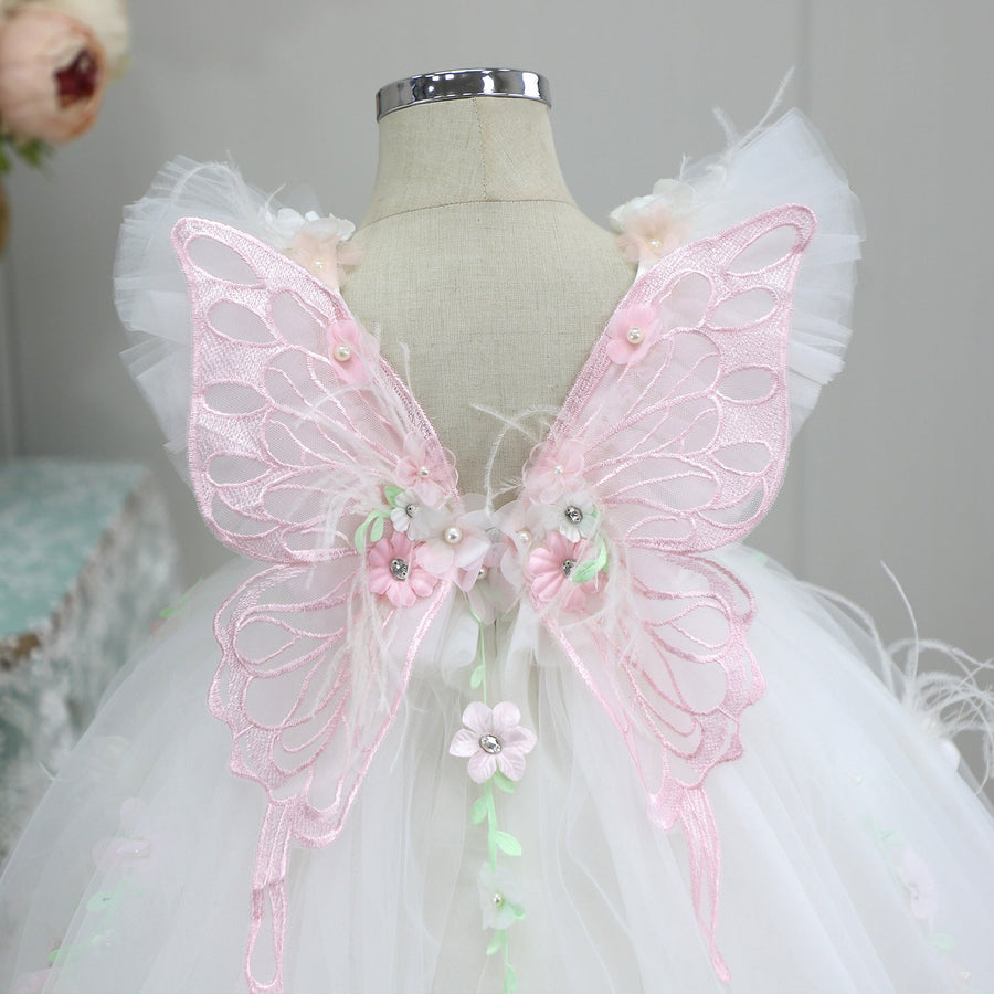 Appliqued Lace Ball Gown Flower Girl Dresses For Wedding Toddler Pageant Gowns Sweep Train Tulle Kids Prom Dress