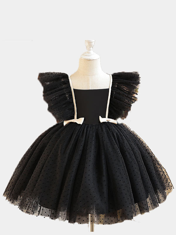 Elegant Bow Tie Tulle Flower Girls Dress for Wedding Kids Tutu Dress