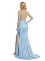 ChicSew Glamorous Spaghetti Straps V-Neck Beaded Long Mermaid Satin Evening Dress Side Slit