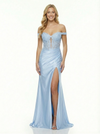 Unique Illusion Corset Prom Dress with Off-the-Shoulder Lace Sleeves And Sheer Bodice