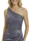 Fancy Mother of The Groom Dress Beautiful One Shoulder Beaded Satin Ruched Long Sheath Gown