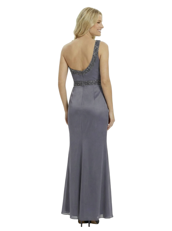 Fancy Mother of The Groom Dress Beautiful One Shoulder Beaded Satin Ruched Long Sheath Gown