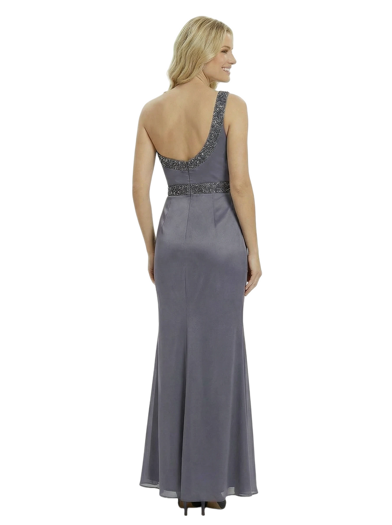 Fancy Mother of The Groom Dress Beautiful One Shoulder Beaded Satin Ruched Long Sheath Gown