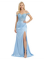 ChicSew Elegant Lace Off Shoulder Side Slit Formal Gown Ruched Satin Prom Dress