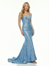 Stunning Sequin V-Neck Mermaid Prom Dress Floor Length Backless Sparkly Formal Gown