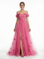 Beautiful Off The Shoulder 3D Flower Prom Gown Layered Tulle A-Line Formal Party Dress