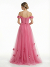 Beautiful Off The Shoulder 3D Flower Prom Gown Layered Tulle A-Line Formal Party Dress