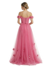 ChicSew Beautiful Off The Shoulder 3D Flower Tulle Side Slit A-Line Prom Party Dress
