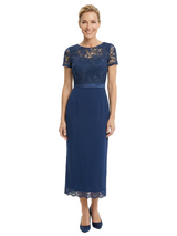 Elegant Boat Neck Short Sleeves Sheath Ankle-Length Mother of The Bride Chiffon Gown