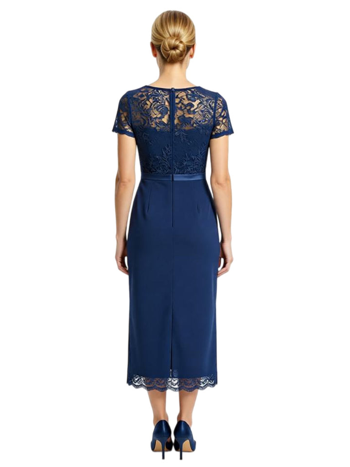 Elegant Boat Neck Short Sleeves Sheath Ankle-Length Mother of The Bride Chiffon Gown