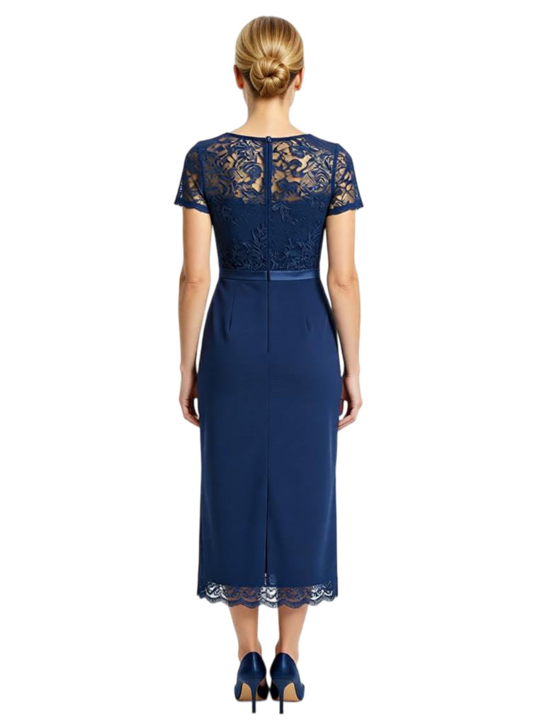 Elegant Boat Neck Short Sleeves Sheath Ankle-Length Mother of The Bride Chiffon Gown