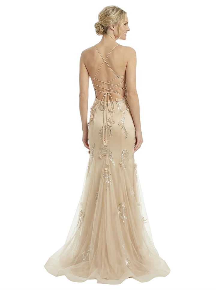 ChicSew Fancy Spaghetti Straps 3D Floral Applique Tulle Satin Mermaid Formal Dresses