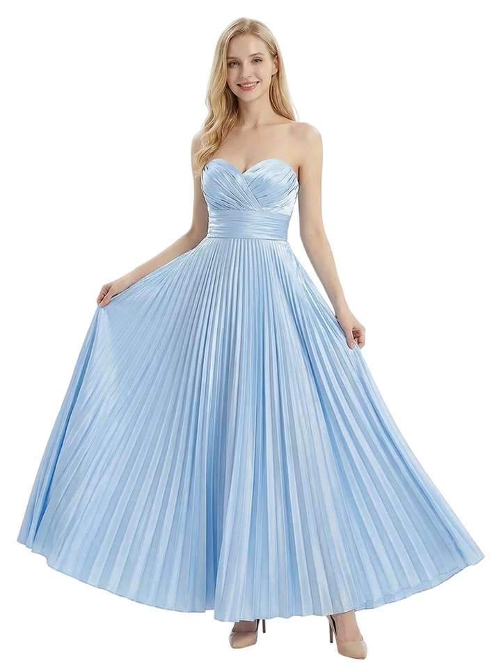 ChicSew Classy Sweetheart Pleated Satin Prom Dress Floor-Length A-Line Formal Gown for Women