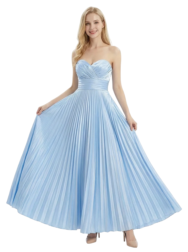 ChicSew Classy Sweetheart Pleated Satin Prom Dress Floor-Length A-Line Formal Gown for Women
