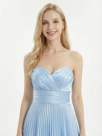 Classy Sweetheart Pleated Satin Prom Dress Floor Length A-Line Formal Gown for Women