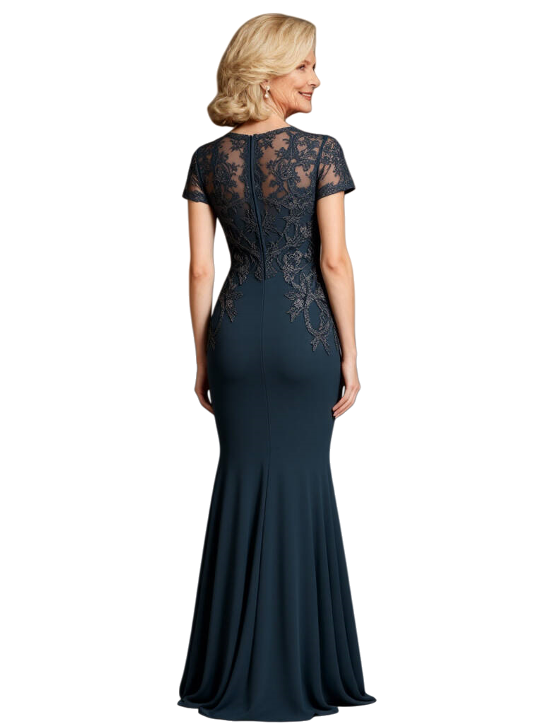 Elegant Mermaid V-Neck Short Sleeves Side Slit Chiffon Long Mother Of The Groom Dresses