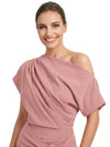 Pretty Off Shoulder Half Sleeves Ruffles Side Slit Mother Of The Bride Dress