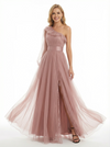 Modern One Shoulder Ruffle Tulle Prom Dress Side Slit Flowy A-Line Gala Evening Gown