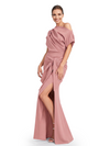 Pretty Off Shoulder Half Sleeves Ruffles Side Slit Mother Of The Bride Dress