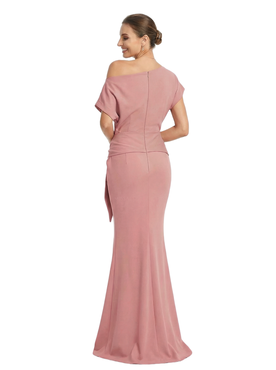Pretty Off Shoulder Half Sleeves Ruffles Side Slit Mother Of The Bride Dress