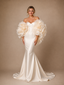 ChicSew Luxury Satin Mermaid Bridal Gown Off Shoulder 3D Rose Organza Puff Sleeves Wedding Dress