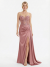 Sexy Strapless Illusion Bodice Prom Dress High Slit Satin Mermaid Gown for Formal Party