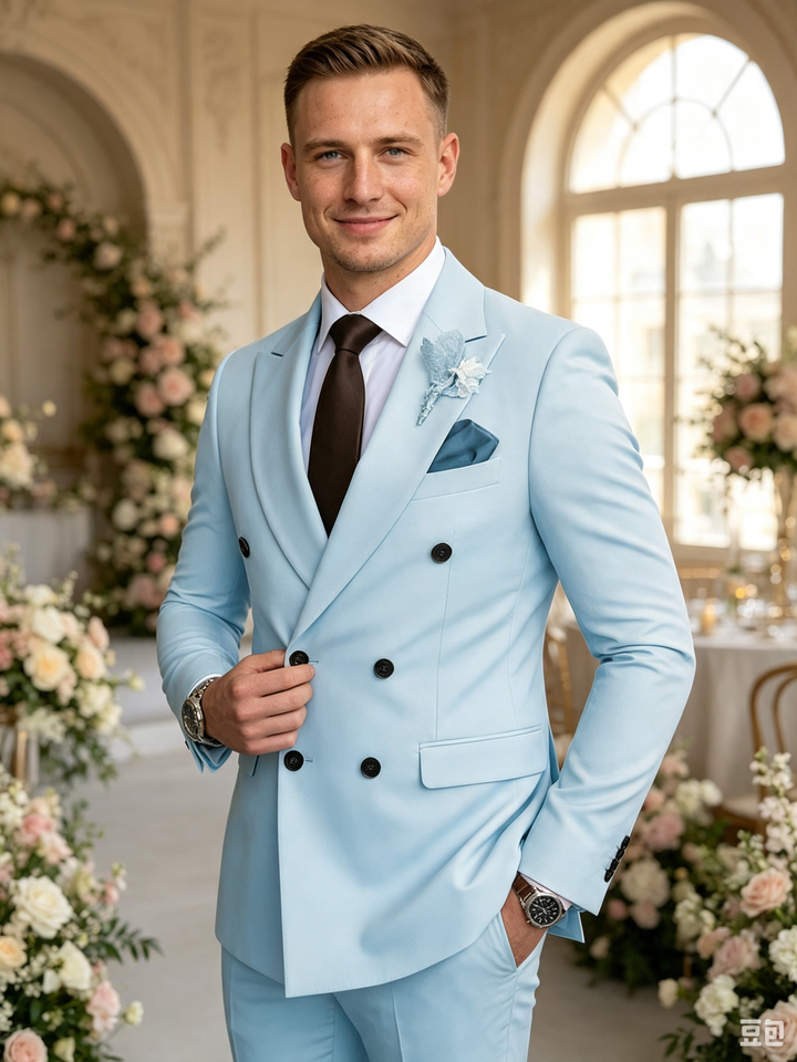 Classic 1 Piece Blue Men's Suit with Regular Fit and Sophisticated Peak Lapel