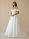 A-Line Off The Shoulder Boning Maxi Long Satin Wedding Dresses Gowns Online