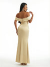 Sexy Off The Shoulder Ruched Satin Mermaid Long Evening Formal Dresses Side Slit