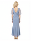 Elegant Chiffon Lantern Sleeves Mermaid V-Neck Ruffle Mother of The Bride Dresses