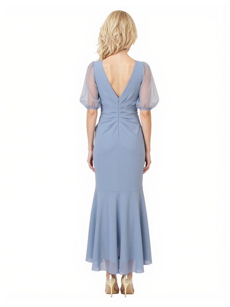 Elegant Chiffon Lantern Sleeves Mermaid V-Neck Ruffle Mother of The Bride Dresses