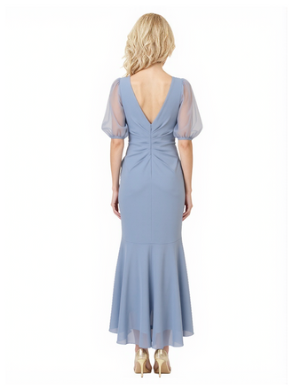 Elegant Chiffon Lantern Sleeves Mermaid V-Neck Ruffle Mother of The Bride Dresses