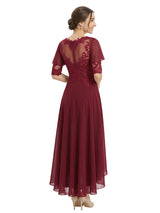 Unique Scalloped Neckline High-Low Mother of The Bride Gown With Flutter Sleeves