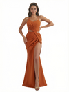 Elegant V-neck Side Slit Stretchy Crepe Mermaid Maxi Evening Gowns For Women