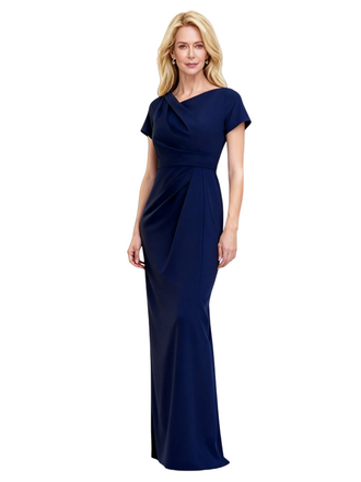 Elegant Asymmetrical Short Sleeves Mermaid Chiffon Mother of the Brides Dresses