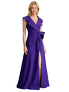 Elegant V-Neck Crepe Side Slit A-Line Long Mother of the Brides Dresses