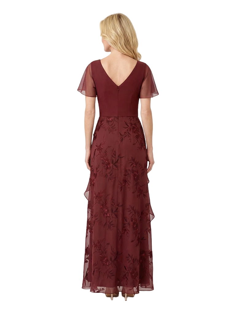 Elegant A-Line Lace Applique V-Neck Ruffle Chiffon Long Mother Of The Bride Dresses