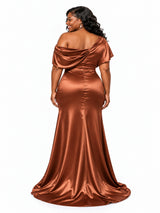 ChicSew Asymmetrical Neckline Mermaid Side Slit Satin Long Bridesmaid Dresses
