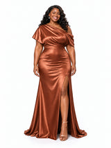 ChicSew Asymmetrical Neckline Mermaid Side Slit Satin Long Bridesmaid Dresses