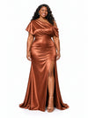 ChicSew Asymmetrical Neckline Mermaid Side Slit Satin Long Bridesmaid Dresses