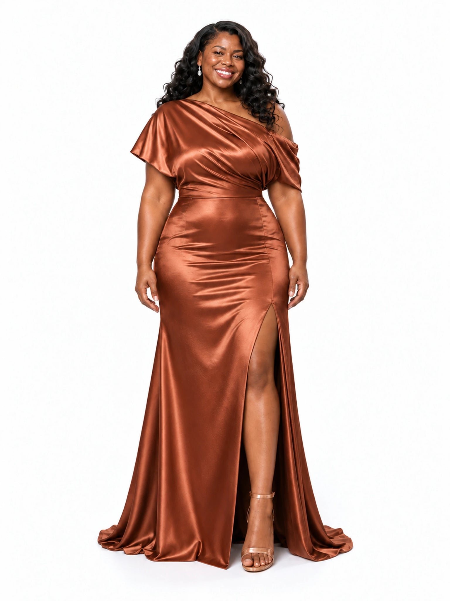 ChicSew Asymmetrical Neckline Mermaid Side Slit Satin Long Bridesmaid Dresses