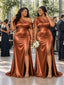 ChicSew Asymmetrical Neckline Mermaid Side Slit Satin Long Bridesmaid Dresses