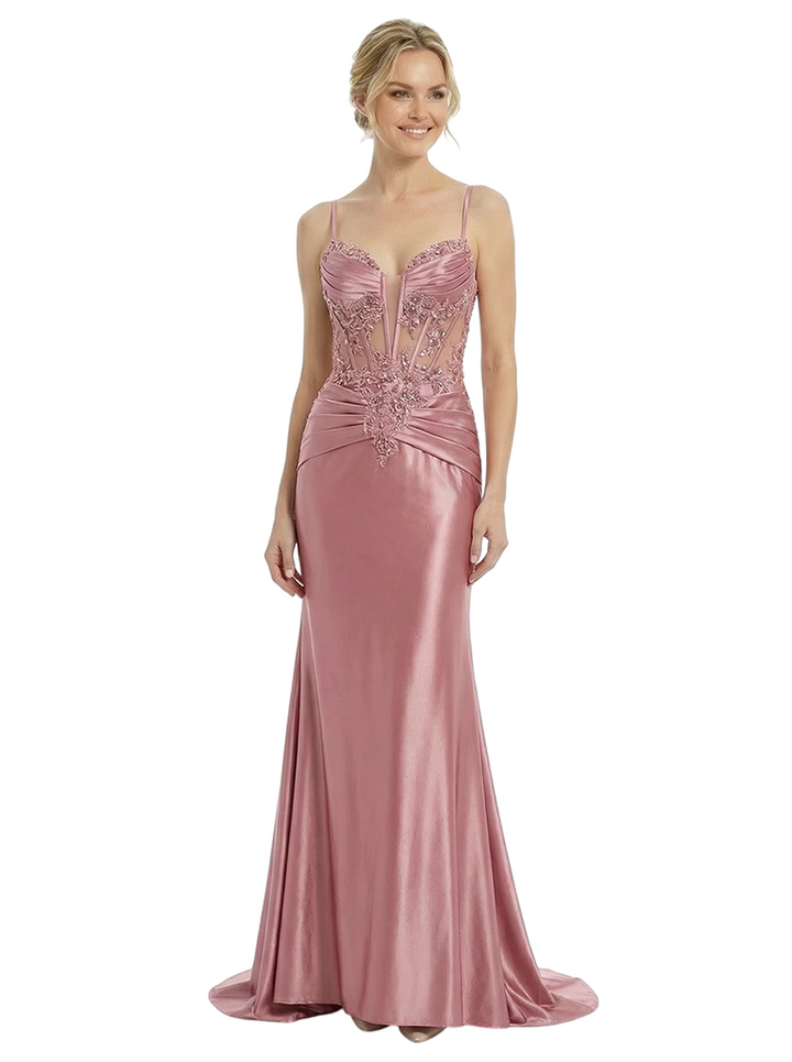 ChicSew Modern Boning Ruching Appliques Prom Gown Satin Mermaid Formal Dress