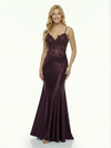 Sexy V-Neck Lace Bodice Prom Gown Sleek Mermaid Satin Formal Dress with Spaghetti Straps
